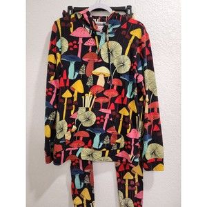 LA Soul Women Rainbow Mushroom Print Hoodie Sweatshirt L And Pants XL Colorful